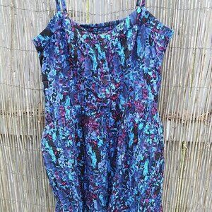 Express Multi Color Sun Dress Straps Stretchy Back Pockets - XS Colorful Casual